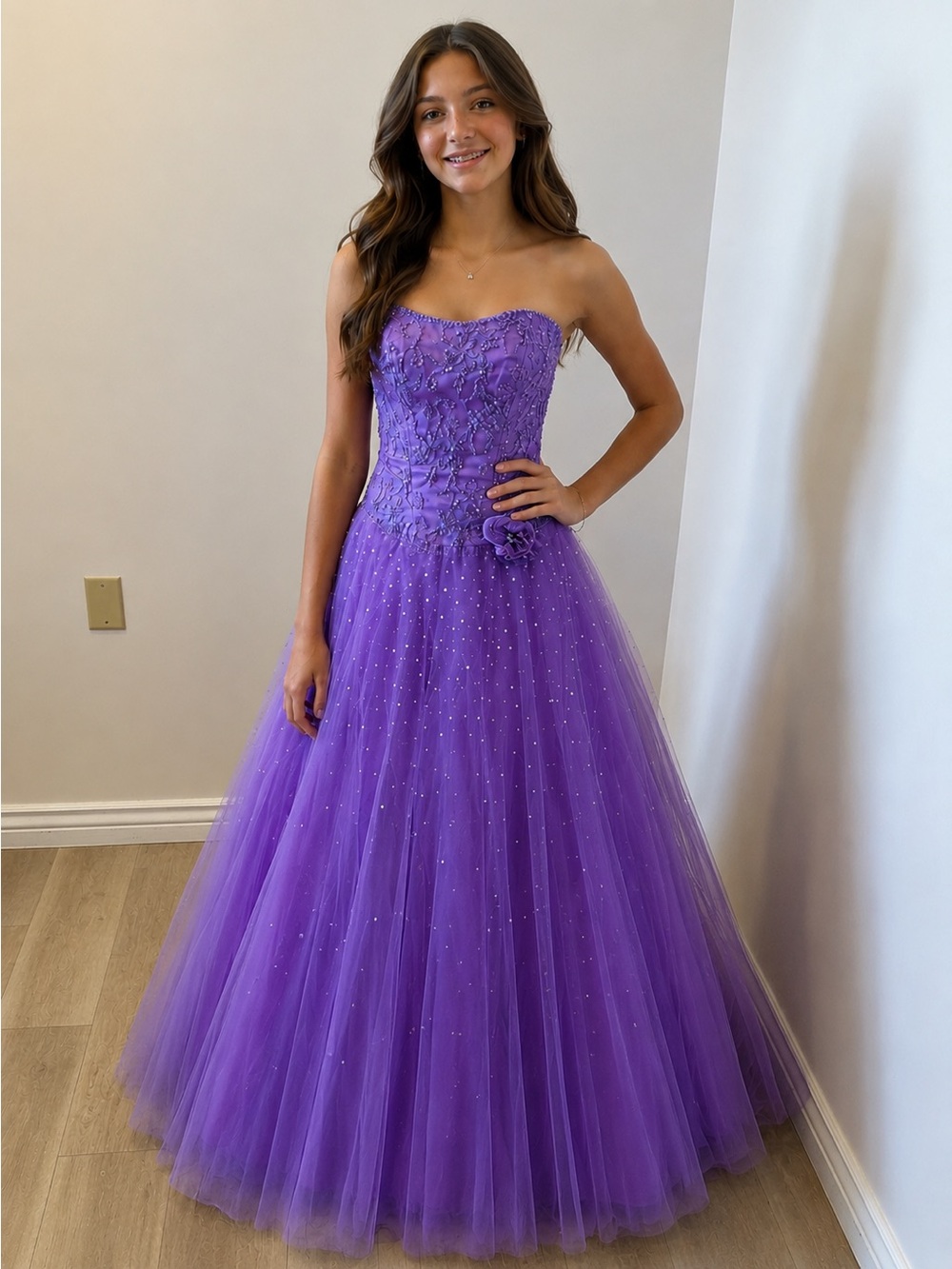 Y2K Mori Lee Strapless Purple Beaded Tulle Ball Gown/Quince